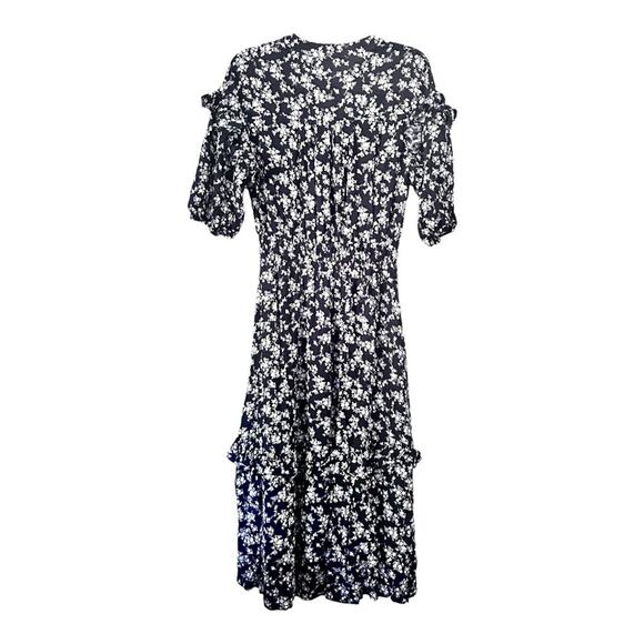 Calista Anthropologie Navy Blue Ditsy Floral Print Tiered Dress size Small - Picture 4 of 14